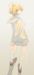 1girl ahoge blonde_hair brown_shoes closed_mouth collared_shirt expressionless from_behind full_body gradient_background grey_background grey_hoodie grey_skirt hair_between_eyes heke high_collar hood hood_down hoodie hugtto!_precure interlocked_fingers kagayaki_homare kneehighs l&#039;avenir_academy_school_uniform light_frown looking_at_viewer looking_back miniskirt own_hands_together pleated_skirt pointy_nose precure school_uniform shadow shirt shoes short_hair skirt socks solo standing uwabaki white_shirt white_socks yellow_eyes 