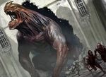  ambiguous_gender building destruction dutch_angle feral fleeing group humanoid karl_kopinski macro magic_the_gathering male monster official_art open_mouth roaring sharp_teeth solo_focus teeth 