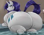  2014 big_butt blue_eyes butt colored cutie_mark equine eyeshadow female feral friendship_is_magic hair half-closed_eyes horn huge_butt looking_back lying makeup mammal mingamia my_little_pony obese on_front overweight rarity_(mlp) rear_view sirmasterdufel solo unicorn wet 