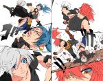  absurdres angel_(kof) arm_pouch backless_pants biceps black_tank_top blue_eyes blue_hair bra breasts camouflage camouflage_pants cargo_pants chaps cleavage crop_top cropped_jacket dog_tags earrings fingerless_gloves gloves hair_over_one_eye highres jacket jewelry large_breasts leather leather_jacket leona_heidern midriff muscular muscular_female navel panties pants ponytail rappel6730 ryona short_hair snk soldier strapless strapless_bra tank_top the_king_of_fighters the_king_of_fighters_xiv toned toned_female triangle_earrings underwear uppercut white_hair 