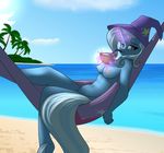 2015 anthro anthrofied areola beach blue_fur breasts cloud drink equine female friendship_is_magic fur glowing hair hammock hat horn levitation lying magic mammal my_little_pony navel nipples nude on_back outside patch_(artist) resting seaside solo straw tree trixie_(mlp) unicorn wizard_hat 