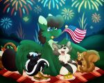 4th_of_july 5:4 acorn amazed amazement american_flag apple basket bedding belly black_body black_fur black_markings black_stripes black_tail blanket blue_eyes brown_body brown_eyes brown_fur brown_hair brown_mane brown_tail celebrating cheese clawed_hands claws colored container dairy_products digital_media_(artwork) eating eating_food equid equine euspuche fan_character fascinated feral fireworks flag flag_(object) fluffy fluffy_chest food fruit fur grass green_body green_eyes green_fur grey_body grey_fur group hair hasbro hi_res holding_flag holding_object holidays hooves horse in_awe looking_up male male_feral mammal mane markings mephitid mouth_hold my_little_pony mythological_creature mythological_equine mythology nature nature_background night nut_(fruit) open_mouth outside pawpads paws pegasus picnic picnic_basket picnic_blanket pine_thunderoak pink_nose plant plate pony procyonid raccoon raccoon_tail rodent sandwich_(food) sciurid skunk skunk_tail smile spread_wings squirrel_tail star story story_in_description story_included striped_markings striped_skunk striped_tail stripes tail tail_markings tail_wrapped_around tan_belly tan_body tan_fur toe_claws tree_squirrel united_states_of_america white_belly white_body white_face white_fur white_stripes white_tail wide_eyed wings