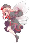  1girl alphes_(style) black_capelet black_dress black_hat black_socks black_wings blonde_hair blush bobby_socks bow bowtie capelet closed_mouth commentary_request crying crying_with_eyes_open dairi dress fairy fairy_wings full_body grey_wings hair_between_eyes half-closed_eyes hat hat_bow large_variant_set lily_black lily_white long_hair long_sleeves no_shoes parody red_bow red_bowtie red_eyes sidelocks socks solo style_parody tachi-e tears touhou transparent_background variant_set wide_sleeves wings 