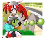  1girl absurdres animal_ears black_hair blue_eyes blush bow breasts gatling_pea_(plants_vs._zombies) hair_ornament hakos_baelz highres hololive hololive_english long_hair looking_at_viewer mouse_ears mouse_girl mouse_tail multicolored_hair multiple_girls open_mouth plants_vs._zombies r-johnson red_hair shirt smile solo streaked_hair tail twintails virtual_youtuber white_hair 