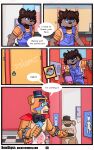  absurd_res ageplay animatronic anthro bathroom bathroom_wall bewskyss canid canine clothing digital_media_(artwork) duo english_text five_nights_at_freddy&#039;s five_nights_at_freddy&#039;s:_security_breach hi_res infantilism machine male mammal overalls public_restroom restroom_stall robot roleplay scottgames steel_wool_studios text 