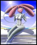  2014 2_tails anthro bikini blush bra breasts clothing cloud eyelash female gem grey_skin hair latiar legendary_pok&eacute;mon looking_at_viewer mesprit multiple_tails navel nintendo pink_skin pok&eacute;mon pok&eacute;morph sly sun swimsuit tongue underwear video_games water wide_hips yellow_eyes 