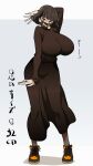  1girl absurdres black_hair black_skirt black_sweater blunt_bangs breasts check_translation goumonsha highres huge_breasts kurokirishima_yui_(goumonsha) long_skirt long_sleeves mask mouth_mask original partially_translated pornhub purple_eyes shoes short_hair skirt sneakers sweater translation_request 