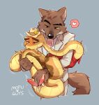 2_finger_fingering 2_penises animal_genitalia animal_penis anthro anthro_on_feral bestiality bodily_fluids brown_body brown_fur canid canine cloaca cloacal cloacal_fingering cloacal_penetration clothed clothing cum cum_on_own_penis cum_on_penis cum_on_self dreamworks duo erection feral fingering fingering_partner fur genital_fluids genitals hat headgear headwear heart_symbol hemipenes hi_res interspecies leaking leaking_cloaca leaking_cum licking licking_another licking_partner male male/male mammal mofu_guys mr._snake_(the_bad_guys) mr._wolf_(the_bad_guys) multi_genitalia multi_penis neck_lick open_mouth penetration penis reptile scalie sex simple_background smile snake suit sweat the_bad_guys tongue tongue_out