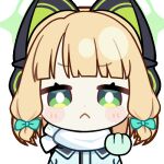  &gt;:( 1girl :&lt; animal_ear_headphones animal_ears animated animated_gif aqua_jacket blonde_hair blue_archive blunt_bangs blunt_ends blush_stickers bow cat_ear_headphones cat_ears chunye_haruya closed_mouth commission disembodied_hand dot_nose fake_animal_ears frown gloves green_bow green_eyes green_gloves green_halo hair_bow halo headphones jacket looking_at_viewer low-tied_sidelocks lowres middle_finger midori_(blue_archive) midori_(winter)_(blue_archive) missing_commentary official_alternate_costume scarf second-party_source short_hair sidelocks simple_background solo text_print transparent_background upper_body v-shaped_eyebrows white_scarf winter_clothes 