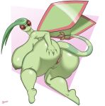 anthro anus areola big_breasts big_butt biped breasts butt cherryfox73 female flygon generation_3_pokemon hi_res huge_breasts huge_butt looking_back nintendo nipples nude pokemon pokemon_(species) pupils simple_background solo thick_thighs three-quarter_view vulva wings