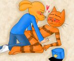 absurd_res anthro blush body_blush brown_eyes canid canine clothing dog_man_(character) dog_man_(series) duo felid green_eyes hi_res humanoid interspecies love male male/male mammal orange_body petey_the_cat police police_officer police_uniform ryru striped_body stripes uniform