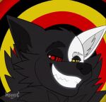  2d_animation animated anthro black_body black_fur black_nose breath canid canine canis fur half-closed_eyes hypnosis hypnotic_background hypnotic_eyes hypnotizing_viewer male mammal marrieart mind_control motion_tweening narrowed_eyes red_eyes smug_grin solo teeth white_body white_fur wolf yellow_eyes 