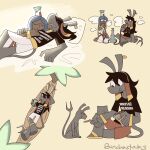 anthro bed beef_jerky_(food) black_hair blue_hair bottomwear bunchasticks clothing cuddling deity dress drinking duo eating eating_food egyptian_mythology feeding female footwear forked_tail furniture hair hammock hi_res hookah human humor male male/female mammal married_couple middle_eastern_mythology mythology nephthys palm_tree plant sandals set_(deity) set_(species) shendyt shirt shoes shorts sleeping sleeping_together smoking soda_cup t-shirt tail text text_on_clothing text_on_shirt text_on_topwear topwear tree unusual_anatomy unusual_tail white_clothing white_dress