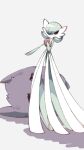 bob_cut colored_skin dress gardevoir gengar green_hair green_skin grey_background hair_over_one_eye highres lying multicolored_skin narumiya_pkmn on_side pokemon pokemon_(creature) red_eyes simple_background two-tone_skin white_dress white_skin 