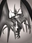  2014 abs anthro bahamut biceps claws digitigrade dragon final_fantasy final_fantasy_ix flying horn klongi male monochrome muscles nude open_mouth pecs plain_background pose scalie solo video_games western_dragon wings 