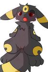  black_fur blush canine eeveelution female fur half-closed_eyes ka-no looking_at_viewer mammal nintendo open_mouth plain_background pok&eacute;mon pussy red_eyes red_fur solo spread_legs spreading tongue umbreon video_games white_background white_nose 