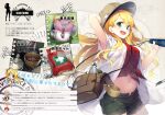  3girls :d arm_behind_head armpit_peek baseball_cap bikini black_hair blonde_hair breasts brown_bag brown_hat chibi chibi_inset coffee_beans commentary_request cup first_aid_kit green_eyes green_shorts hair_behind_ear hair_rings happy hat holding holding_telescope jacket kaho_(koto-channel) knapsack komowata_haruka koto-channel large_breasts long_hair midriff mihama_kosumi multiple_girls navel panties panty_peek purple_eyes red_eyes red_hair red_shirt rito_(koto_channel) senji_(tegone_spike) shirt shorts smile stomach swimsuit tareme telescope thermos tied_shirt translation_request underwear very_long_hair white_jacket white_panties wooden_cup 