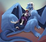  2015 3_toes 4_toes anal anal_penetration anthro anthro_on_feral anus arun_(tokaido) azul_draconis balls bestiality black_penis blue_body blue_eyes breast_squish breasts claws cum cum_covered cum_on_self digital_media_(artwork) digitigrade dragon duo excessive_cum female feral hair horn interspecies knot licking male mane membranous_wings messy nude open_mouth oral penetration penis purple_skin red_hair scalie scar sex size_difference smile straight tail_sex tattoo titfuck toes tokaido toned tongue tongue_out tonguejob white_hair wings 