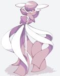  blush colored_skin dress gardevoir grey_background hair_over_one_eye multicolored_skin narumiya_pkmn open_mouth pink_eyes pokemon pokemon_(creature) signature simple_background smile two-tone_skin white_dress white_skin 