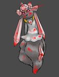  ambiguous_gender blood clothed clothing crystals diancie dress feral godheadharley grey_background looking_at_viewer nintendo open_mouth pink_eyes plain_background pointy_ears pok&eacute;mon red_eyes smile solo video_games 
