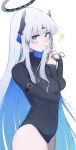  arm_between_breasts arm_strap between_breasts black_one-piece_swimsuit blue_archive blue_eyes blue_hair blue_nails blush breasts caff_(aosui9) closed_mouth colored_inner_hair commentary_request covered_navel cowboy_shot finger_to_mouth fingernails from_side grey-framed_eyewear hair_ornament hair_over_shoulder hairclip halo hands_up highres large_breasts long_hair long_sidelocks looking_at_viewer mechanical_halo multicolored_hair nail_polish noa_(blue_archive) one-piece_swimsuit rectangular_eyewear sidelocks simple_background skin_tight smile sparkle standing swimsuit unworn_eyewear very_long_hair white_background white_hair 