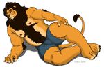  belly body_hair boxer_briefs bulge clothing eyewear feline glasses happy_trail lion male mammal mane nipples solo tarolyon underwear 