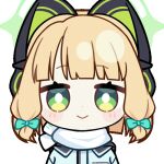  1girl :&gt; animal_ear_headphones animal_ears animated animated_gif aqua_jacket blinking blonde_hair blue_archive blunt_bangs blunt_ends blush_stickers bow bright_pupils cat_ear_headphones cat_ears chunye_haruya closed_mouth commission dot_nose english_text fake_animal_ears green_bow green_eyes green_halo hair_bow halo headphones jacket looking_at_viewer low-tied_sidelocks lowres midori_(blue_archive) midori_(winter)_(blue_archive) missing_commentary nodding official_alternate_costume scarf second-party_source short_hair sidelocks simple_background smile solo text_print transparent_background upper_body white_pupils white_scarf winter_clothes yes 