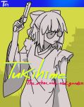  1girl bow box_art copyright_name cosplay cover_art_redraw cyberpunk_(series) cyberpunk_2077 fake_box_art gun hair_bow highres holding holding_gun holding_weapon johnny_silverhand johnny_silverhand_(cosplay) kohaku_(tsukihime) long_sleeves maid moyashi_(tenor366) partially_colored revolver short_hair smoking solo sunglasses tsukihime tsukihime_(remake) weapon 