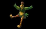 2025 anthro arms_wide avian beak bird black_background clothing feathers green_body green_feathers hair hanna-barbera hi_res knock_knock_(skatebirds) male open_mouth picid r4c00n red_hair roller_skates roller_skating simple_background skatebirds skating solo topwear vest woodpecker yellow_body yellow_feathers