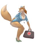  alpha_channel bent_over butt canine cleavage clothed clothing female fox high_heels littlenapoleon mammal nurse pinup plain_background pose skimpy solo transparent_background uniform 