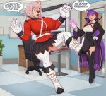 2025 animate_inanimate bear black_bottomwear black_clothing black_skirt bottomwear braided_hair breast_expansion breasts camel_toe catchabird clothing dialogue digital_media_(artwork) duo english_text expansion fate_(series) female florence_nightingale florence_nightingale_(fate) forced forced_transformation gloves hair handwear hi_res human human_to_anthro human_to_inanimate inside living_plushie long_hair magic mammal office on_one_leg open_mouth panties pink_hair plushie purple_hair red_clothing red_topwear skirt smile species_transformation standing surprised text topwear transformation type-moon underwear white_clothing white_gloves white_handwear