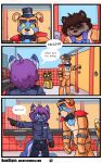  absurd_res anthro bathroom bewskyss canid canine clothed clothing digital_media_(artwork) female five_nights_at_freddy&#039;s five_nights_at_freddy&#039;s:_security_breach freddy_(fnaf) group hi_res male mammal overralls public_restroom restroom_stall scottgames steel_wool_studios tail trio wet_floor_bot_(fnaf) 