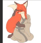 alternate_species anthro asian_clothing brushing_tail canid canine clothing digital_media_(artwork) east_asian_clothing fox furrification grey_clothing grey_kimono ichijou_seiya japanese_clothing kaiji kimono kneeling male mammal oekaki personal_grooming seiza sitting solo yologyeolseogchung-gyeogpaswaeseogsul