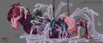 abstract_background animal_genitalia balls big_breasts black_nipples blue_eyes blush blush_lines bodily_fluids breasts breeding_mount canine_genitalia claws collar collar_only cum cum_drip cum_inside cum_on_body cum_on_breasts cum_on_face cum_on_ground cum_on_self cum_on_tail cum_on_tongue cumshot dripping ear_piercing ejaculation errokioslem eyewear felid felid_taur feline feline_taur fur genital_fluids genitals glasses hair hi_res hug huge_breasts huge_cumshot hugging_object intersex intersex_taur lying mammal mammal_taur multiple_piercings nipple_piercing nipples not_furry nude on_back open_mouth penetration piercing ponytail red_hair saliva saliva_on_tongue sheath solo_focus striped_body striped_fur stripes sweat sweaty_breasts tail tail_mouth taur taur_penetrating text tongue tongue_piercing unusual_anatomy unusual_tail url