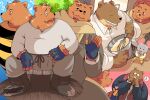 2025 anthro bear bolero_(ernest_and_celestine) bottomwear brown_body brown_fur clothing cooking duo ernest_(ernest_and_celestine) ernest_and_celestine fur ham_won_art heart_symbol hi_res humanoid_hands kemono male mammal pants scarf shirt sitting slightly_chubby solo tongue tongue_out topwear