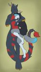  anthro black_fur blue_fur canine chinese_dragon claws cuddling cute delilittle dog dragon duo eyes_closed fur gay grey_fur hoodie horn husky hybrid male mammal nude orange_fur pawpads paws piercing red_fur stripes white_fur wolf 