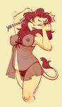 alzina anthro belly breasts bulge clothed clothing crown digital_media_(artwork) eyebrows eyelashes fangs felid feline fingers fur gynomorph hair headgear hi_res intersex kirikatt lion mammal mane nightgown nipples nonbinary_(lore) open_mouth organs pantherine red_hair red_mane simple_background slightly_chubby solo stomach tail teeth text translucent translucent_clothing underwear yawn
