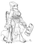  bandai black_and_white breasts chain digimon female hammer hood looking_at_viewer monochrome nipples plain_background renamon robes s-nina solo tools weapon white_background 