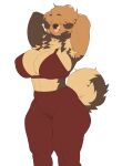 abs anthro armpit_tuft biceps big_breasts big_butt bra breasts brown_body brown_fur butt camel_toe canid canine canis chen_(cherrikissu) cherrikissu clothing curled_tail domestic_dog female fur hair hair_over_eye hands_behind_head hi_res leggings legwear livestock_guardian_dog mammal markings mole_(marking) molosser mountain_dog muscular muscular_anthro muscular_female neck_tuft nipple_outline pastoral_dog short_hair simple_background solo sports_bra tail thick_thighs tibetan_mountain_dog tongue tongue_out tuft underwear wide_hips