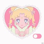  2girls animated animated_gif bishoujo_senshi_sailor_moon black_hair black_lady_(sailor_moon) blonde_hair blue_eyes bow brown_lips chibi_usa commentary crescent crescent_facial_mark double_bun facial_mark forehead_mark hair_bow hair_bun head_rest heart looping_animation multiple_girls pink_hair princess_serenity red_eyes symbol-only_commentary tiara tsukino_usagi twintails vivinos watermark white_background 