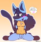  breasts cute eyewear female glasses hindpaw kneeling looking_at_viewer lucario neonlink nerdcario nintendo nipples paws pok&eacute;mon pussy sirphilliam solo spread_legs spreading suggestive video_games 