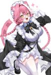  1girl absurdres adjusting_eyewear animal_ears bell black_bow black_bowtie black_dress black_shoes bow bowtie braid breasts center-flap_bangs collared_dress commentary dress extra_ears fangs frilled_gloves frills glasses gloves hand_up highres hololive hololive_english jingle_bell juliet_sleeves large_breasts layered_dress long_hair long_sleeves looking_at_viewer low_twin_braids maid_headdress mogu_(au1127) multicolored_hair neck_bell official_alternate_costume official_alternate_hairstyle panther_ears panther_girl panther_tail pink_hair puffy_sleeves raora_panthera round_eyewear shoes skirt_hold solo streaked_hair symbol-only_commentary tail teeth thighhighs twin_braids underbust upper_teeth_only very_long_hair virtual_youtuber white_dress white_gloves white_hair white_thighhighs yellow_eyes 