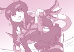  akuyome arm_warmers bare_shoulders bush choker condom demon_wings fang frills fur_trim greyscale hetero holding holding_condom in_heat matsuda_yuusuke monochrome naughty_face pointy_ears simple_background sketch tail thighhighs used_condom wings yome_(akuyome) 