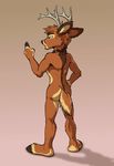  anthro antlers brown_fur butt cervine collar deer fur horn male mammal nude solo tirrel 