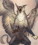  ambiguous_gender angry avian beak claws feathered_wings feathers feral front_view g.river gryphon paws rearing solo wings yellow_eyes 