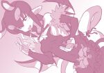  akuyome arm_warmers bare_shoulders bush choker condom demon_wings fang frills fur_trim greyscale hetero highres holding holding_condom in_heat matsuda_yuusuke monochrome panties pointy_ears saliva seductive_smile side-tie_panties simple_background sketch smile tail thighhighs underwear used_condom wings yome_(akuyome) 