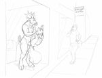  adam_wan against_wall ambiguous_gender anthro balls being_watched big_dom_small_sub bottomless canine cervine cum deer excessive_cum fennec fox grimace lifting male mammal moan monochrome on_glass penetration penis sex shocked size_difference sketch standing 
