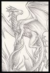  2015 ambiguous_gender claws dragon horn pencil_(artwork) pose reeds rukis scalie shaded solo traditional_media_(artwork) wings 