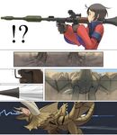  blush brown_scales butt capcom claws comic diablos flying_wyvern horn human insertion male mammal monster_hunter penetration projectile_penetration ranged_weapon rocket_launcher rpg-7 scalie video_games weapon 