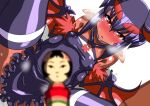  akuyome arm_warmers bare_shoulders blush choker dark_skin frills fur_trim kokeshi matsuda_yuusuke pointy_ears red_eyes sweat thighhighs white_choker wings yome_(akuyome) 